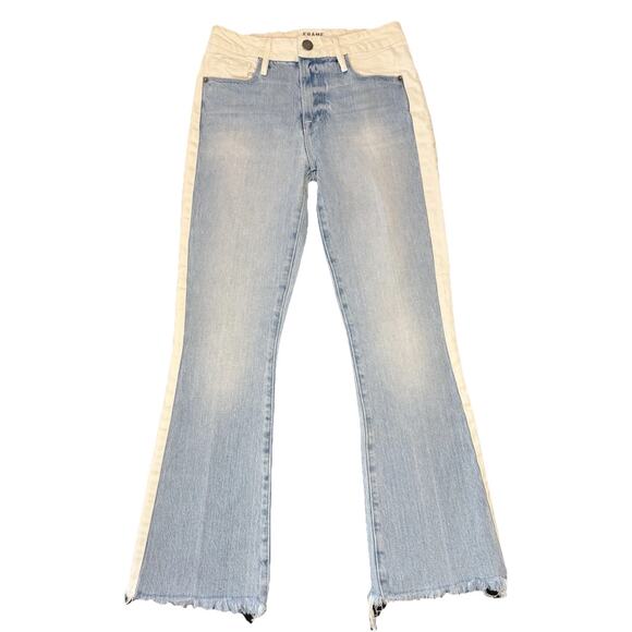 FRAME Denim - FRAME Le Crop Mini Boot Jeans Womens 24 Blue White Stripe Raw Hem Flare Cropped